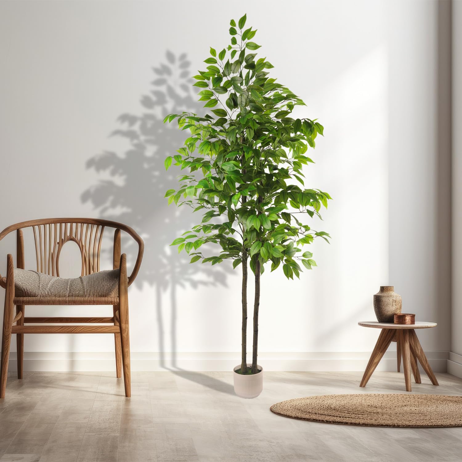 Artificial Ficus Tree 6FT Tall, Artificial Plants Indoor with White Planter Faux Ficus Tree Realistic Faux Silk Plant for Home Office Living Room, Porch, Garden Decor - Image 8