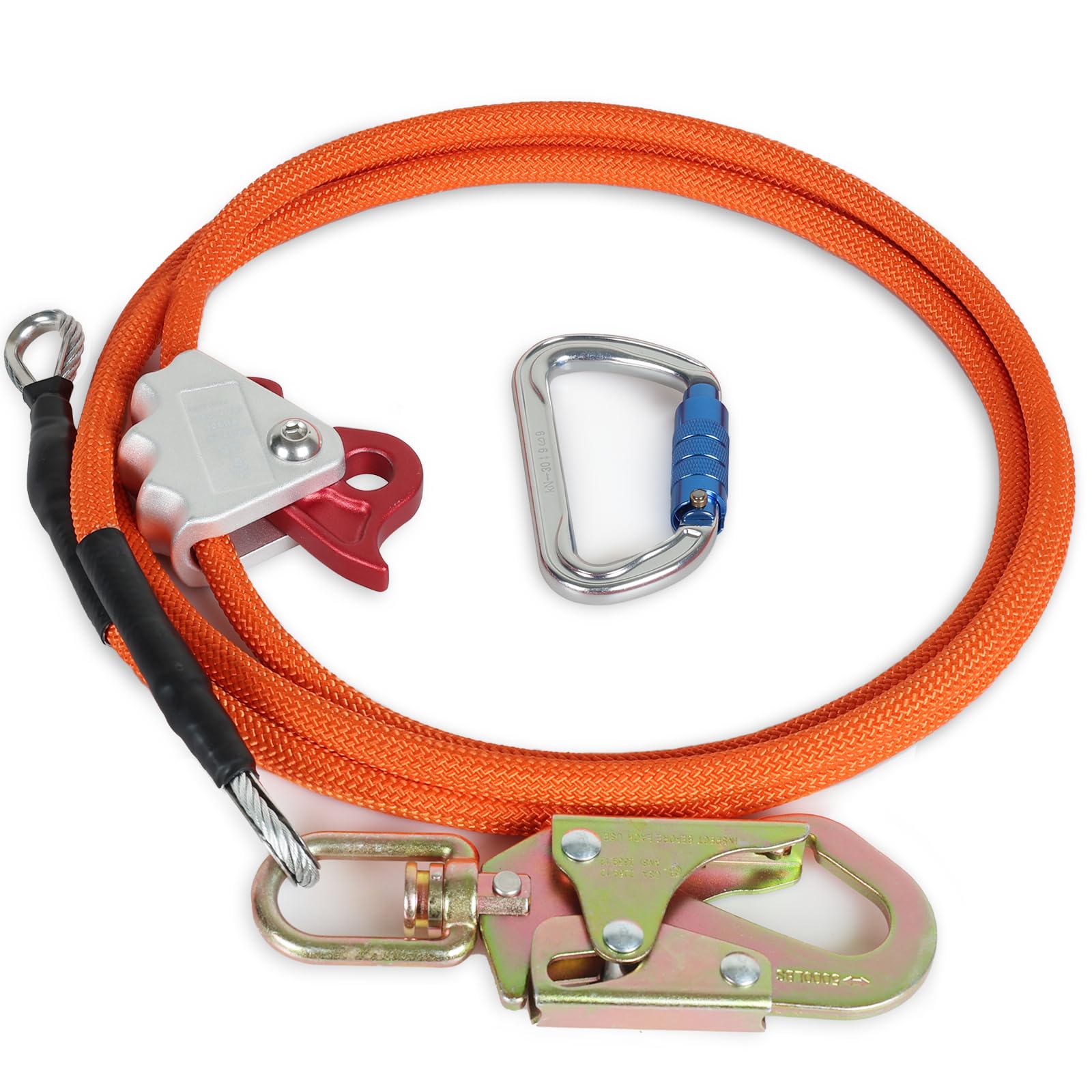 Flip Line with Rope Grab Adjuster - Orange 1/2" x 10ft Polyester, Triple Lock & Steel Swivel Snap