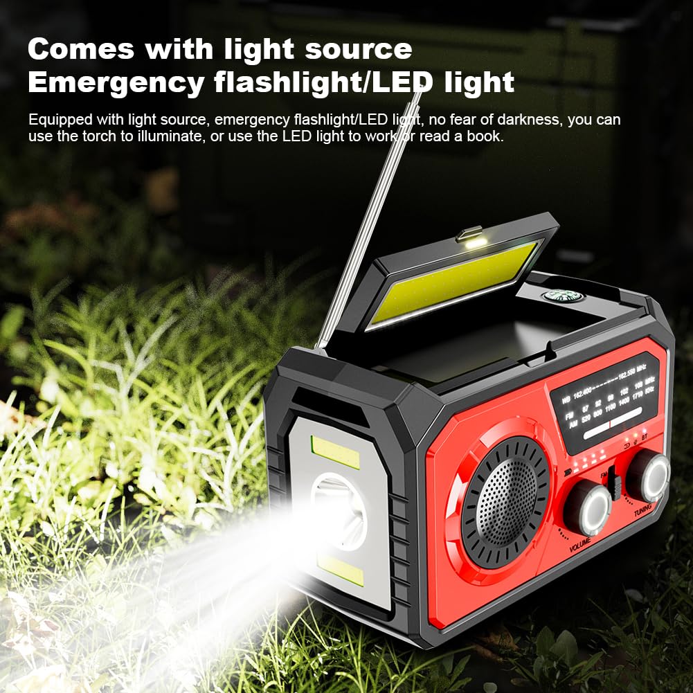 Radio de Emergencia con batería Recargable de 16000 mAh con manivela, Radio Solar portátil de Emergencia NOAA/FM/Am, SOS, Compass, Bluetooth 5.3, Linterna
