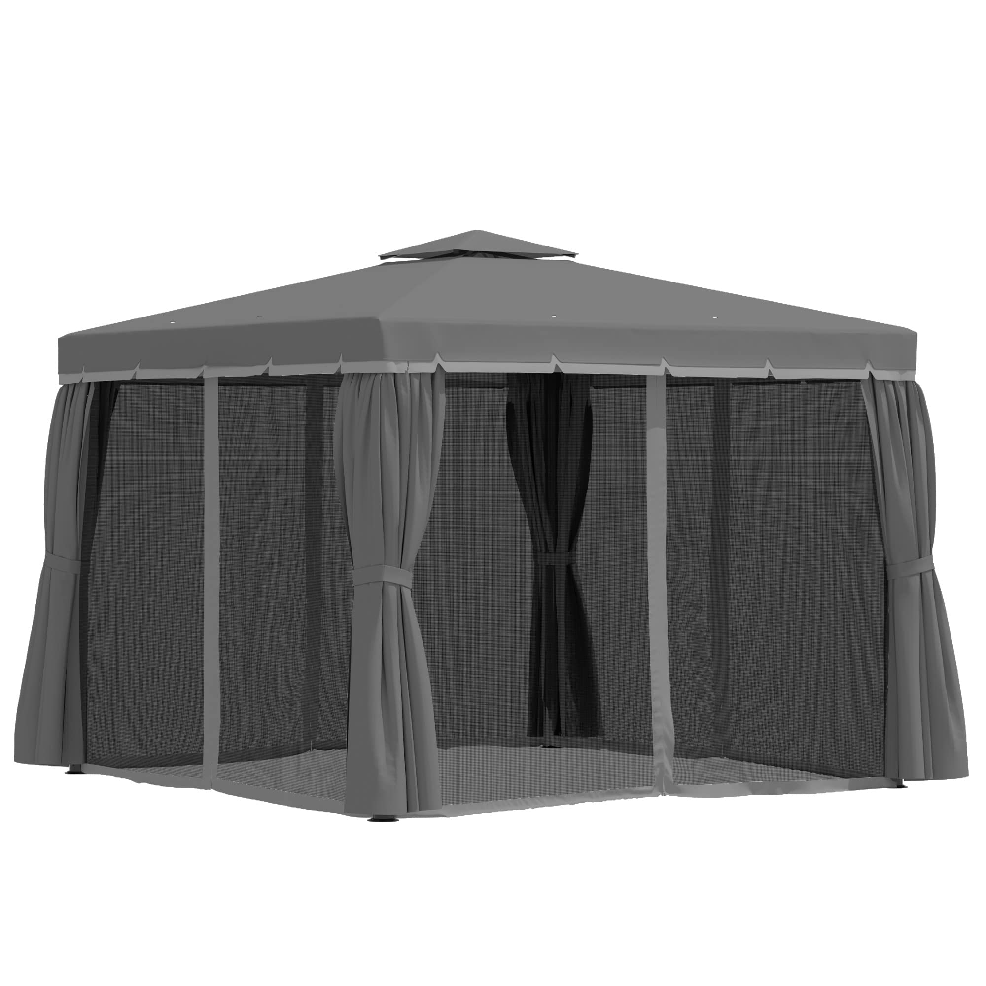 Outsunny Gartenpavillon Pavillon 2,96 x 2,96 m Gartenzelt mit Doppeldach Festzelt Partyzelt mit 4 x Seitenteile Moskitonetz wetterfest Aluminium Polyester Dunkelgrau