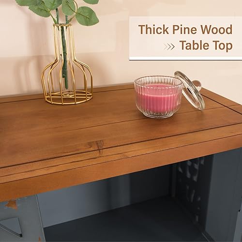 Miniatura 4 de MFSTUDIO Accent - Armario de almacenamiento de madera con 3 puertas, aparador de bufé grande de granja, armario de almacenamiento decorativo tallado