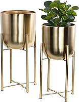 CosmoLiving by Cosmopolitan Gold Metal Dome Planter Set of 2 - Large Indoor Outdoor Pots with Removable Stand, 19" & 22"H