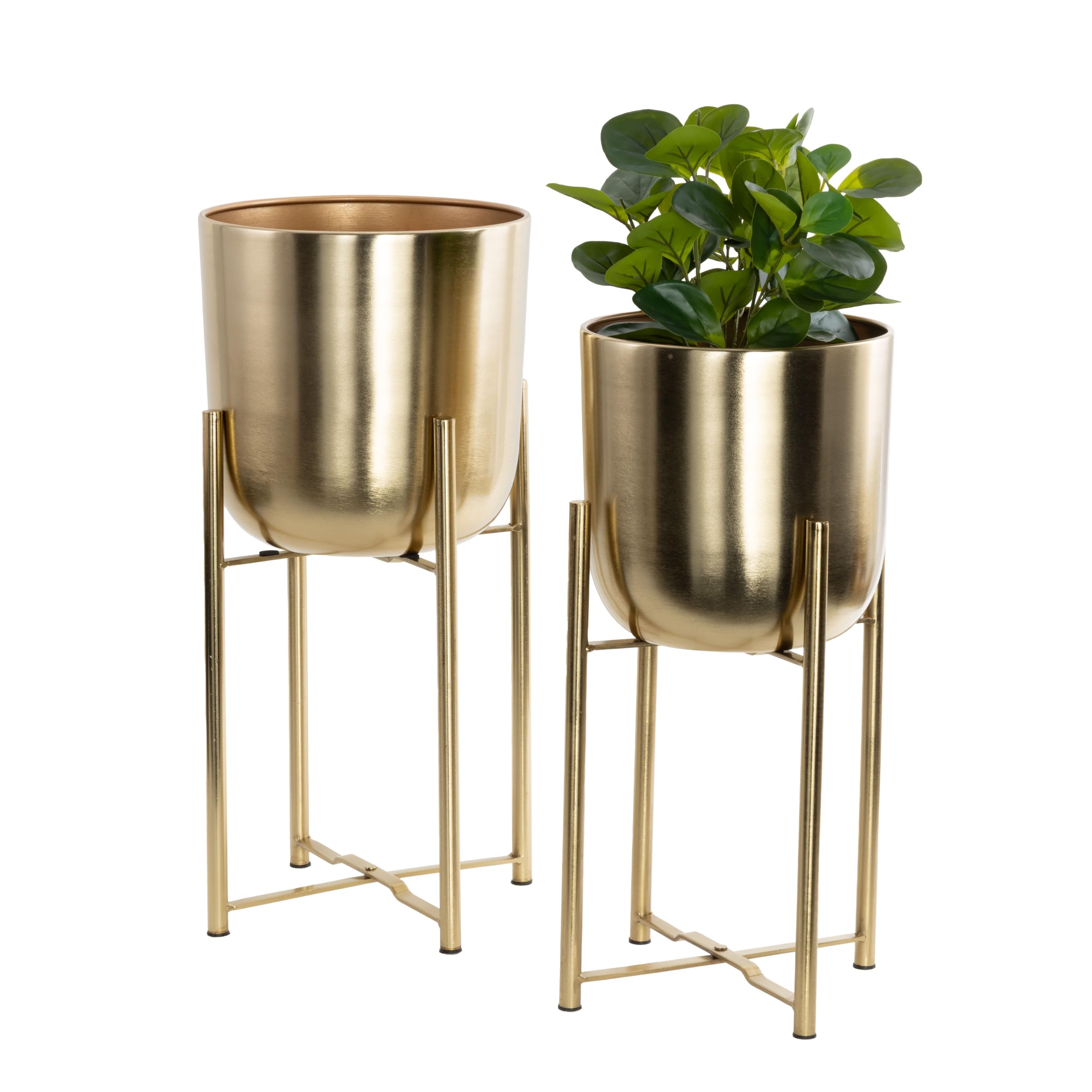 Deco 79 CosmoLiving by Cosmopolitan Metal Round Planter with Removable Stand, Set of 2 19", 22"H, Gold