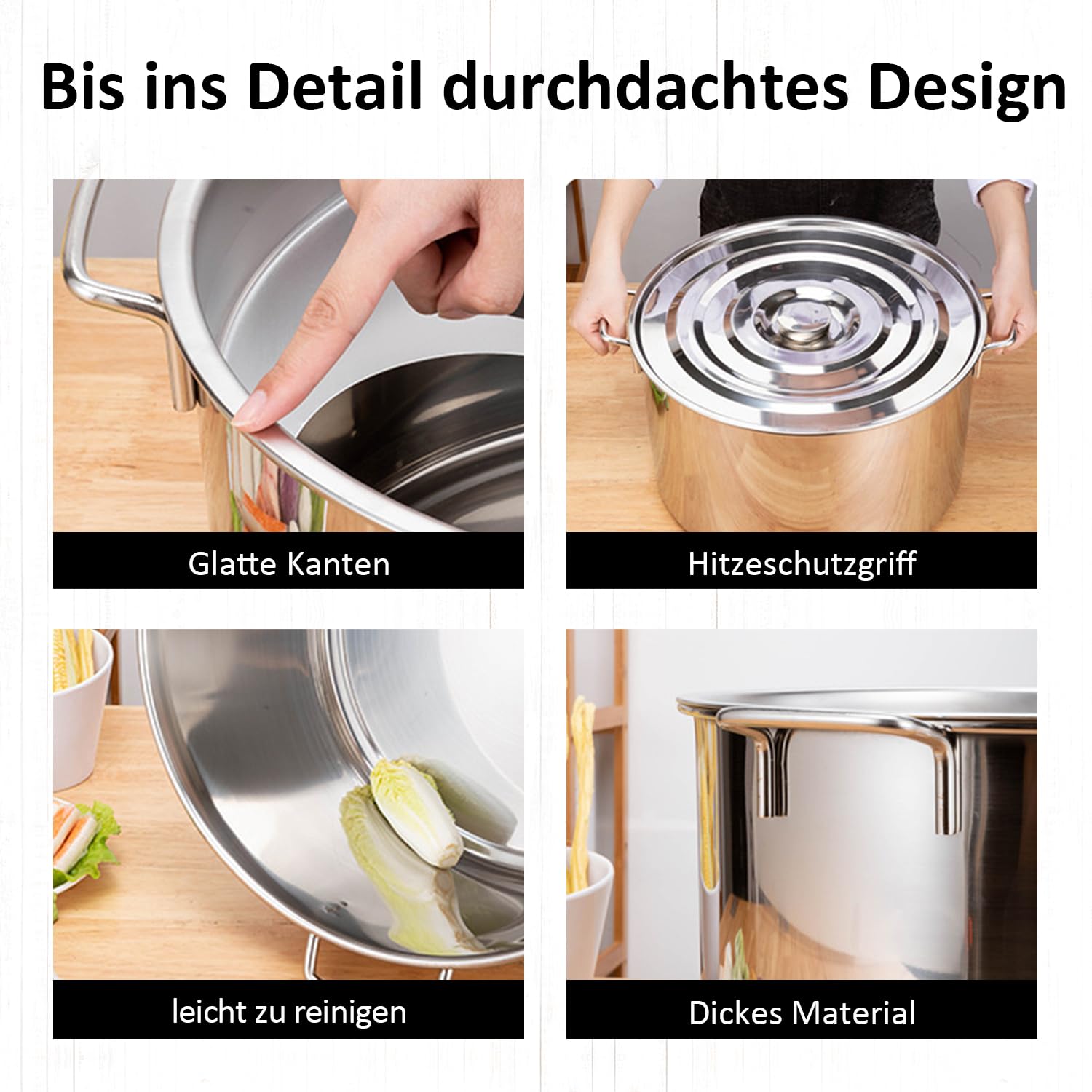 Kurflo Kommerzieller Nudeltopf, Edelstahl, für Ramen, Udon, Spaghetti & Fondue, geeignet für Gasherd & Induktion, inkl. Abtropfsieb und Aufhängehaken (mit 3 Siebeinsätzen)