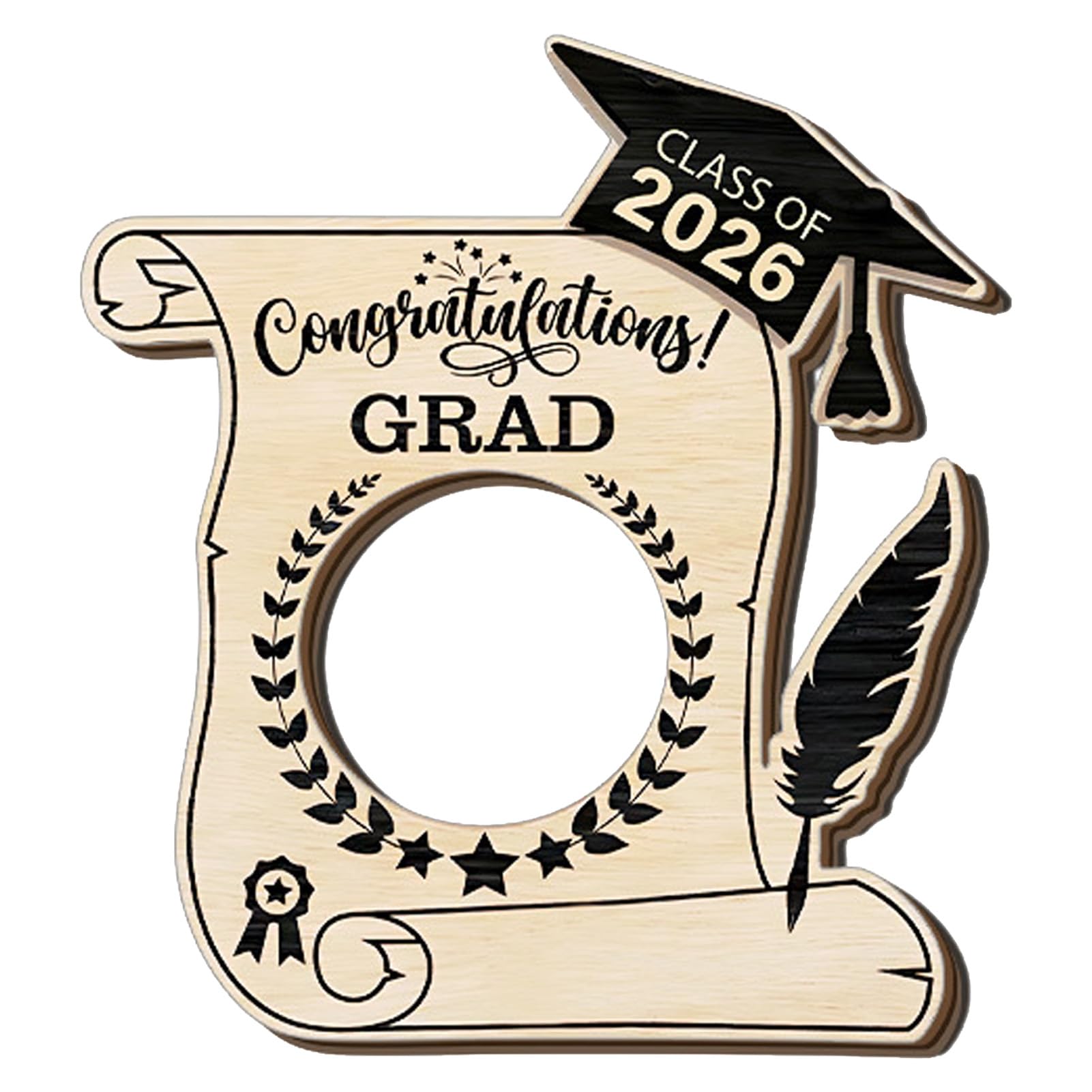 Pasisuu Graduation Photo Frame – Class of 2026 Wooden Frame with Bachelor Cap Design, Solid Wood Commemorative Keepsake for Graduates H