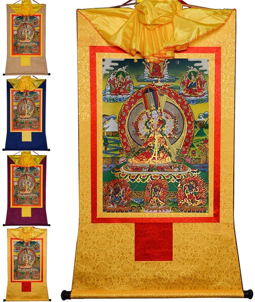 Gobelin Thangka, Thangka, buddyjska statua malarstwa Buddy, gobelin Buddy ze zwojem, tybetańska statua Buddy Malarstwo Sztuki, Gobelin Buddy ze zwojem (kolor: XL (120 cm x 82 cm) Unikalny kolor)