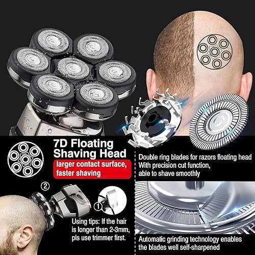Miniatura 3 de Maquinilla de afeitar eléctrica 6 en 1 para hombre, afeitadora calva 7 cortadora cabeza afeitadora multifuncional forma alienígena IPX6 impermeable