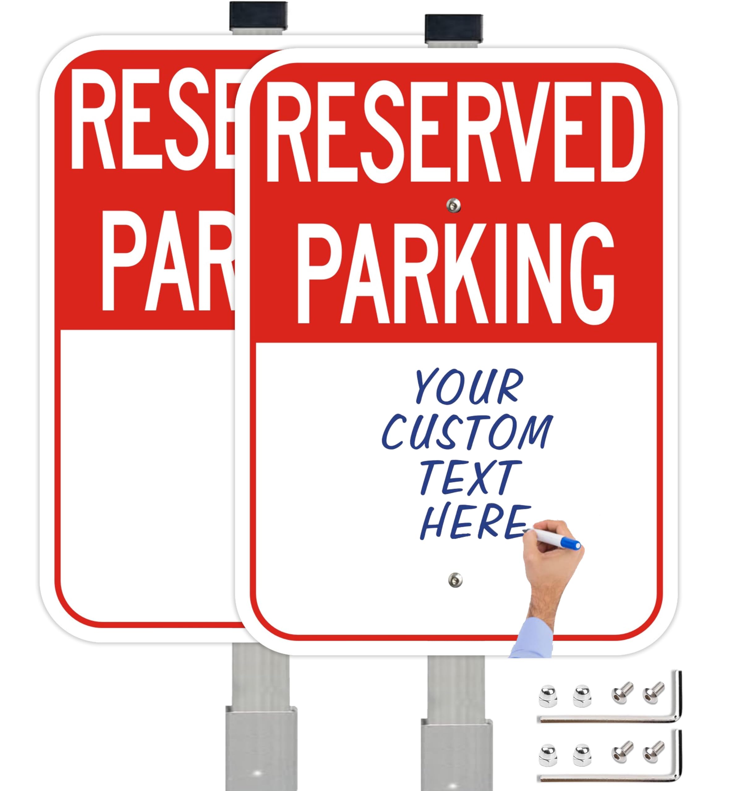 2Pack Blank Reserved Parking Sign with 36" Stakes, Write-On Sign 14 x 10 inches Reflective Aluminum, Fade Resistant, Easy to Mount
