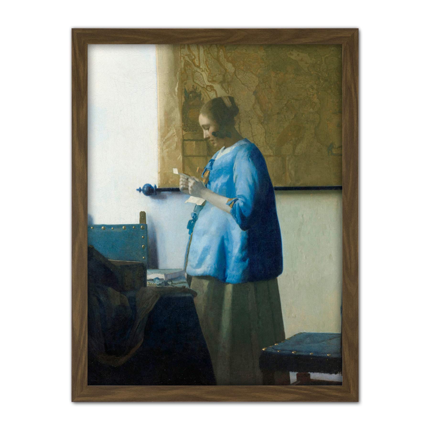 Artery8 Vermeer Woman Reading A Letter Painting Artwork Framed Wall Art Print 18X24 Inch