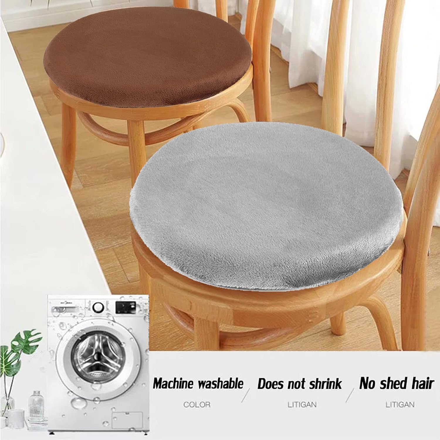 ZTGL 11"/13"/15" Round Seat Cushion, Chair Cushions for Dining Chairs Non Slip Fluffy Chair Cushion, Memory Foam Chair Pads Stool Cushion for Stool Chair, Washable,Brown(2pcs),38cm/15in