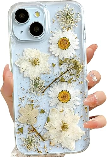 Miniatura 60 de Funda transparente para iPhone 16 Pro Max con diseño de flores reales presionadas, patrón floral rosa brillante y lindo, funda protectora de TPU