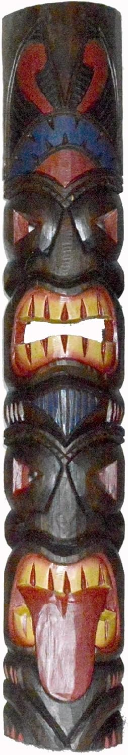 WorldBazzar 40 In Tribal Tiki Bar Mask Hand Carved Island tropical Decor with 2 FACE