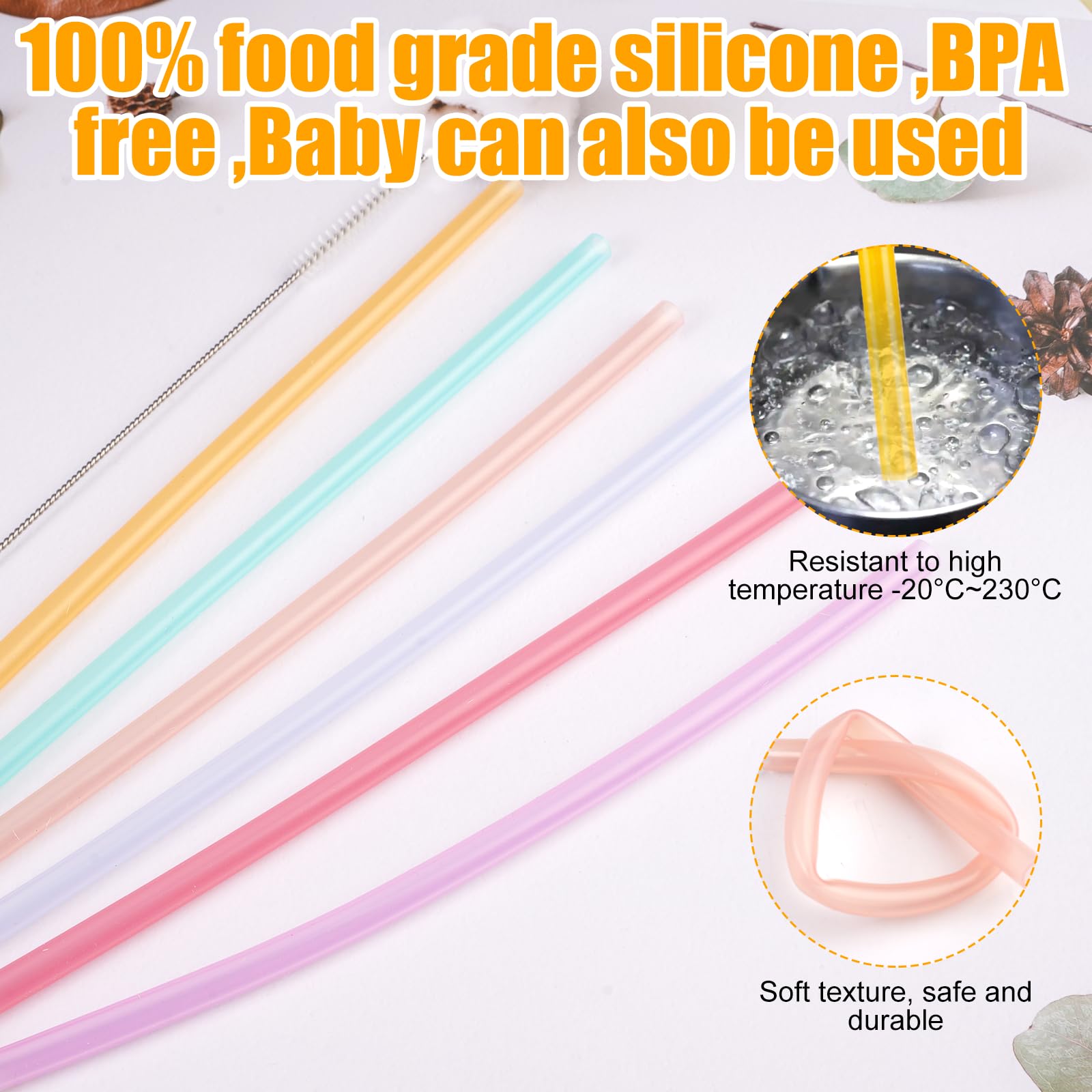 Set 12 Cannucce Riutilizzabili In Plastica PP, 23 Cm, 6 Colori + Spazzolino Per Pulizia - BPA Free - 6