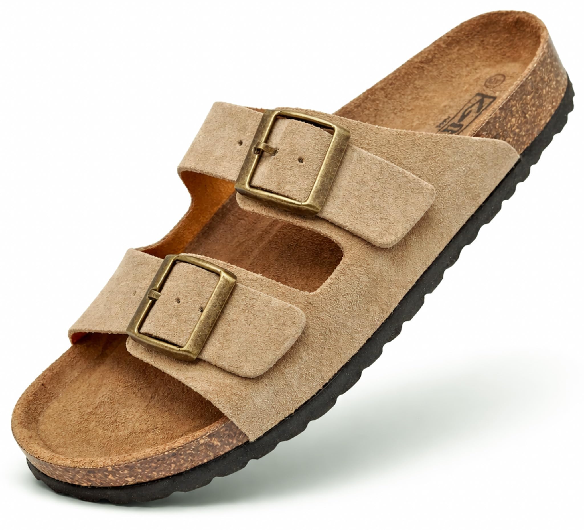 Ledersandalen mit Schnallen, Echtes Leder Pantoletten, Naturkork Sohle, verstellbare Schnallen am Fuß, Herren-Damen Sandalen, Qualitätssandalen, Made in Spain