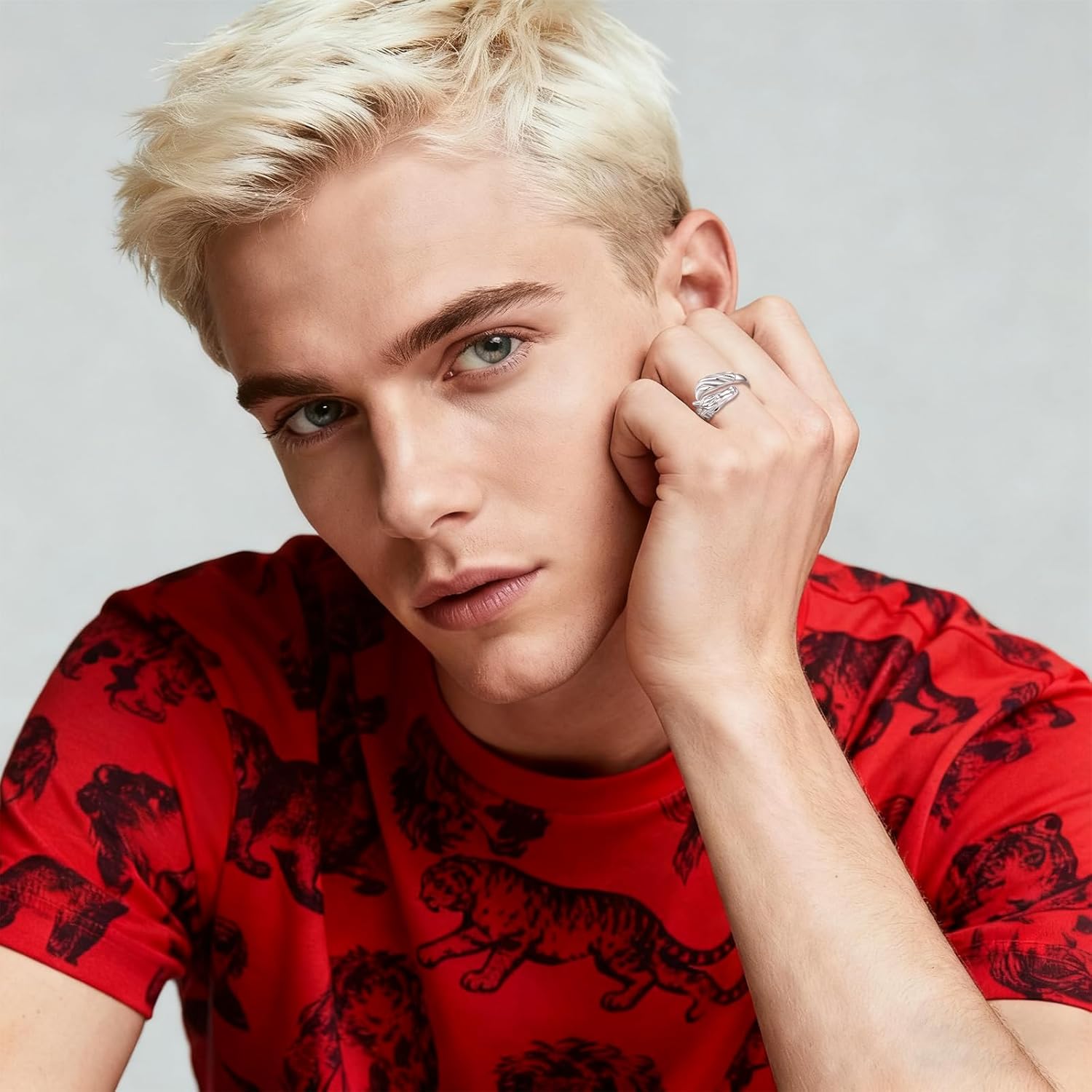 Eusense Sterling Silver Rings Dragon/Snake/Wolf/Horse/Feather/Compass Rings Adjustable Ring Jewelry Gifts for Men and Women