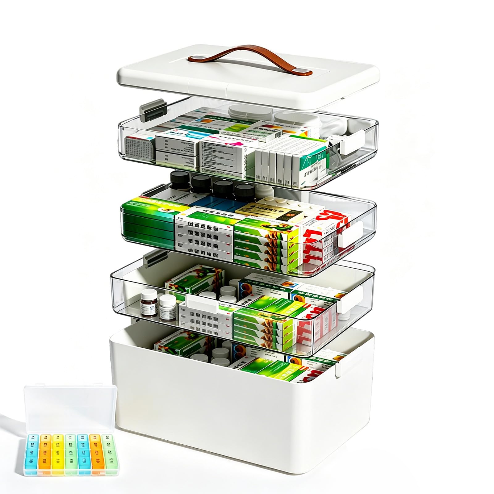 Boîte de rangement pour médicaments 4 Étages, avec Pilulier Hebdomadaire