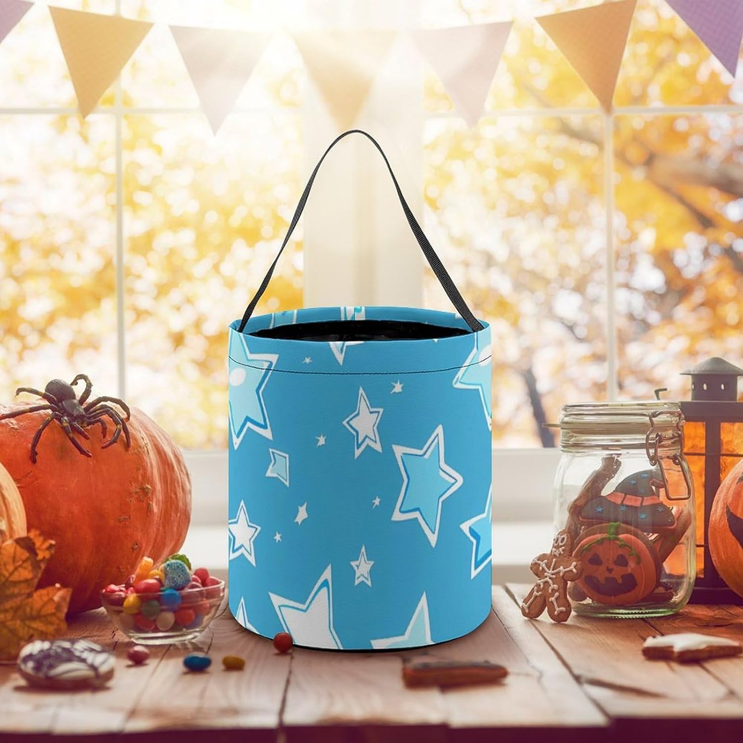 Light Blue Star Candy Bag Halloween Treat Goody Bags Party Basket Handbag Holiday Decor