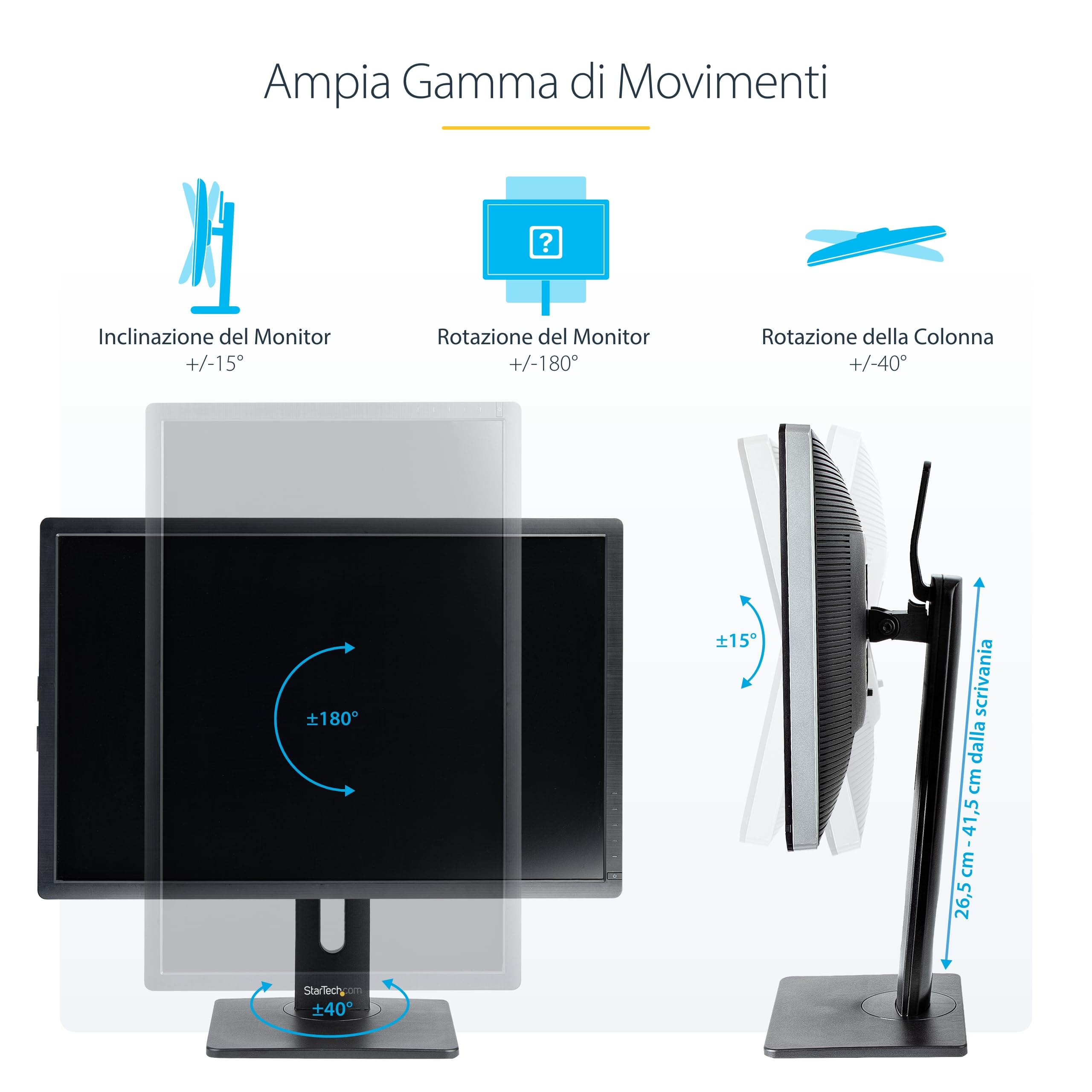 StarTech Supporto Monitor Regolabile fino a 32", 7kg, VESA (FPPNEUSTND) | Autoportante, Inclinabile, girevole e rotante, Da scrivania