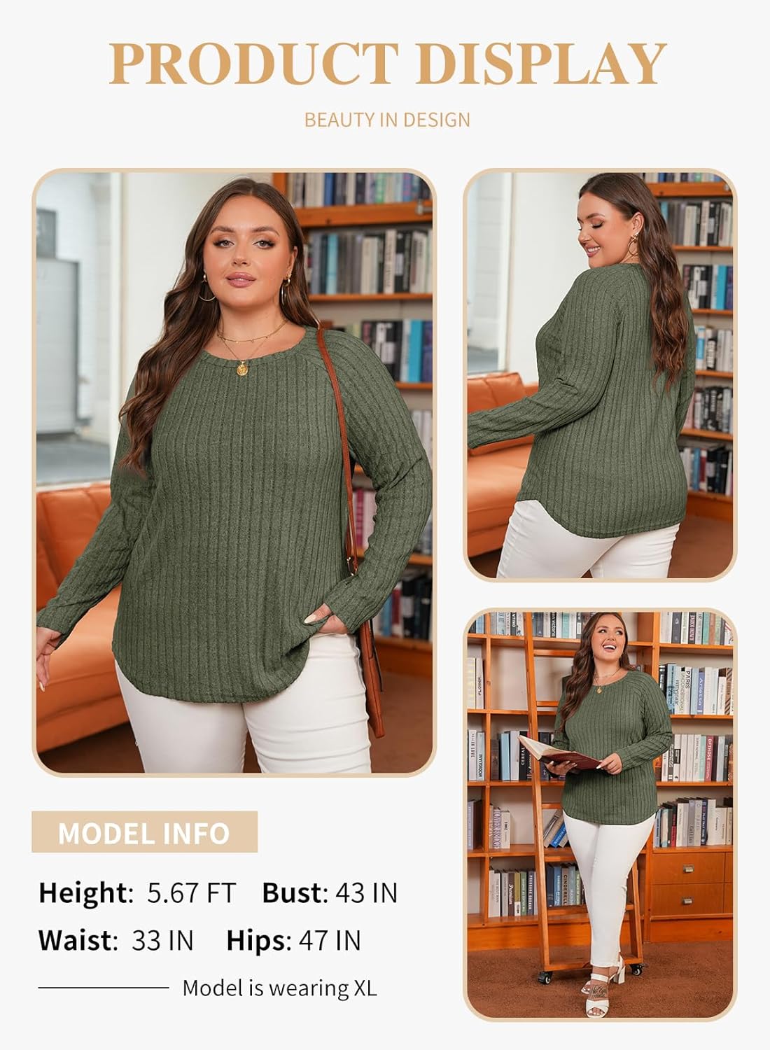Eytino Plus Size Tops for Women Fall Soft Solid Crewneck Long Sleeve Knitted Pullover Blouses Shirt(1X-5X) - Image 3