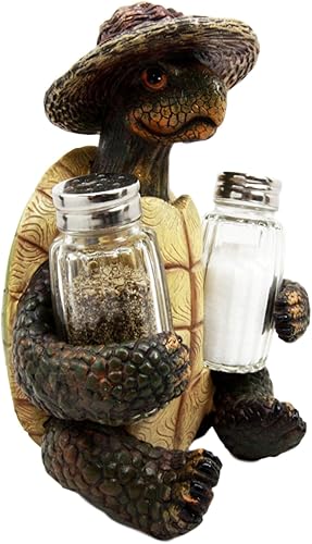 Miniatura 3 de Ebros Slow Seasons - Tortuga para acampar al aire libre con sombrero de mimbre, salero y pimentero, figura de 7 pulgadas de alto, tortugas,