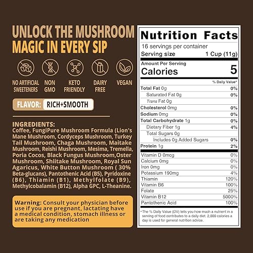 Miniatura 2 de Cápsulas de café de setas K Cup  Enfoque y salud intestinal con 14 setas, vitaminas, L-Teanina y Alpha GPC, cápsulas de una sola porción - Sin caída