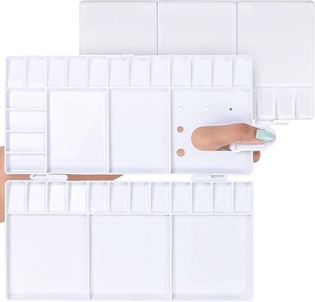 Belle Vous 2 Pack Plastic Folding Paint Palette - 33 Empty Wells/Compartments - Portable/Travel White Artist Paint Tray Set for Watercolour Painting, Oil/Acrylic Painting, and Gouache