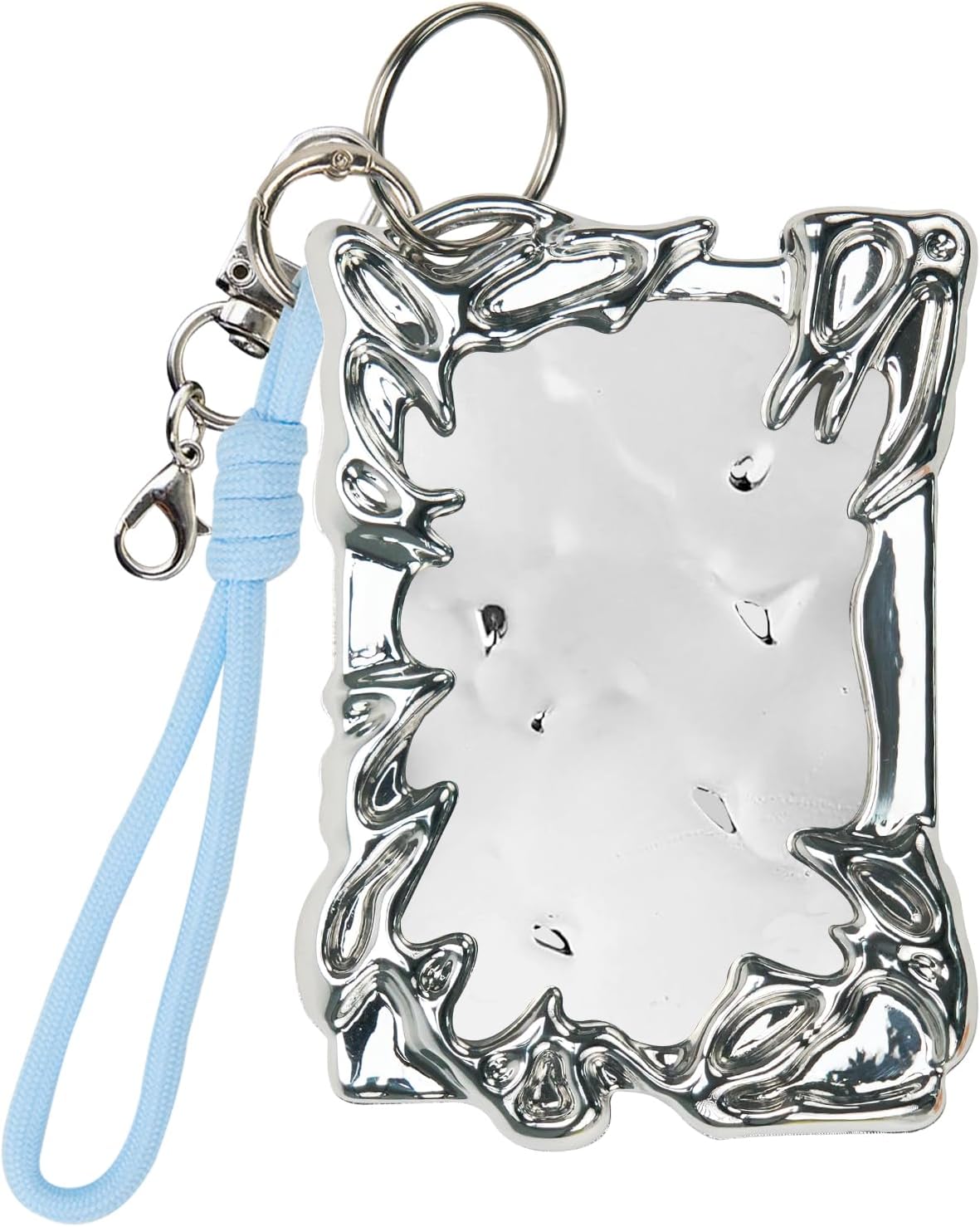 Silver Electroplated Photocard Holder with Keychain & Dopamine Hand-Woven Lanyard - Single-Pack Kpop Card Case for ID Badge & Student Card