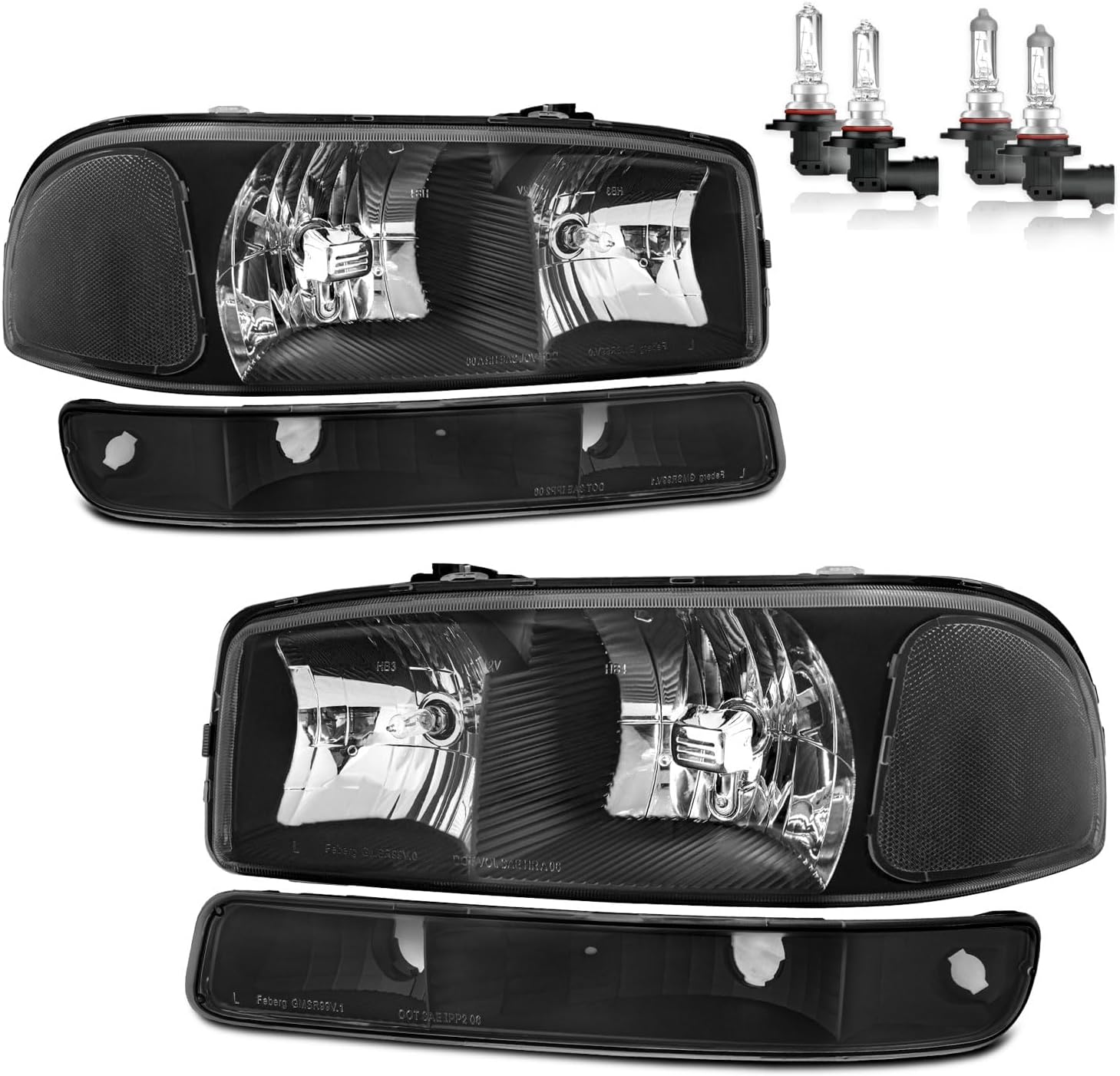 Headlights Assembly with Bulbs for 1999-2007 GMC Sierra, Compatible with 1999-2006 GMC Yukon Headlamp Replacement Driver & Passenger Side