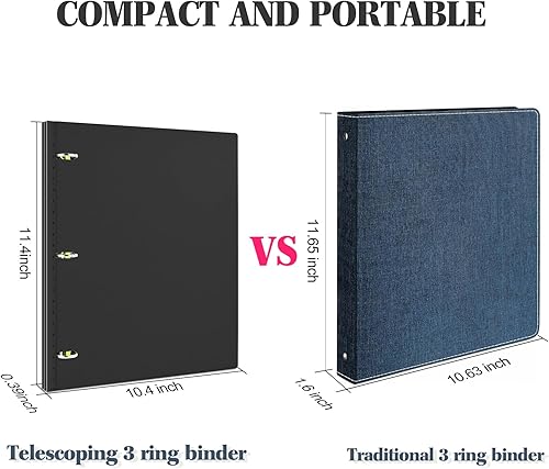 Miniatura 3 de INFUN Carpeta telescópica de 3 anillas, carpeta de plástico portátil con lomo telescópico, carpeta de 3 anillos con cubierta frontal plegable con