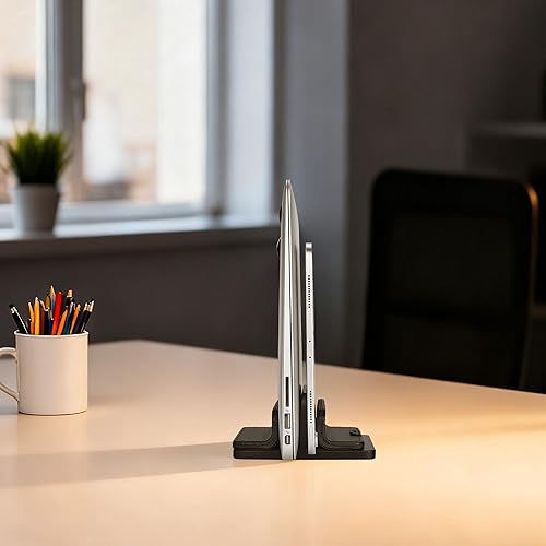 Miniatura 8 de Soporte vertical dual para laptop, 3 en 1, soporte vertical de escritorio con base ajustable (hasta 17.3 pulgadas), organizador de escritorio de