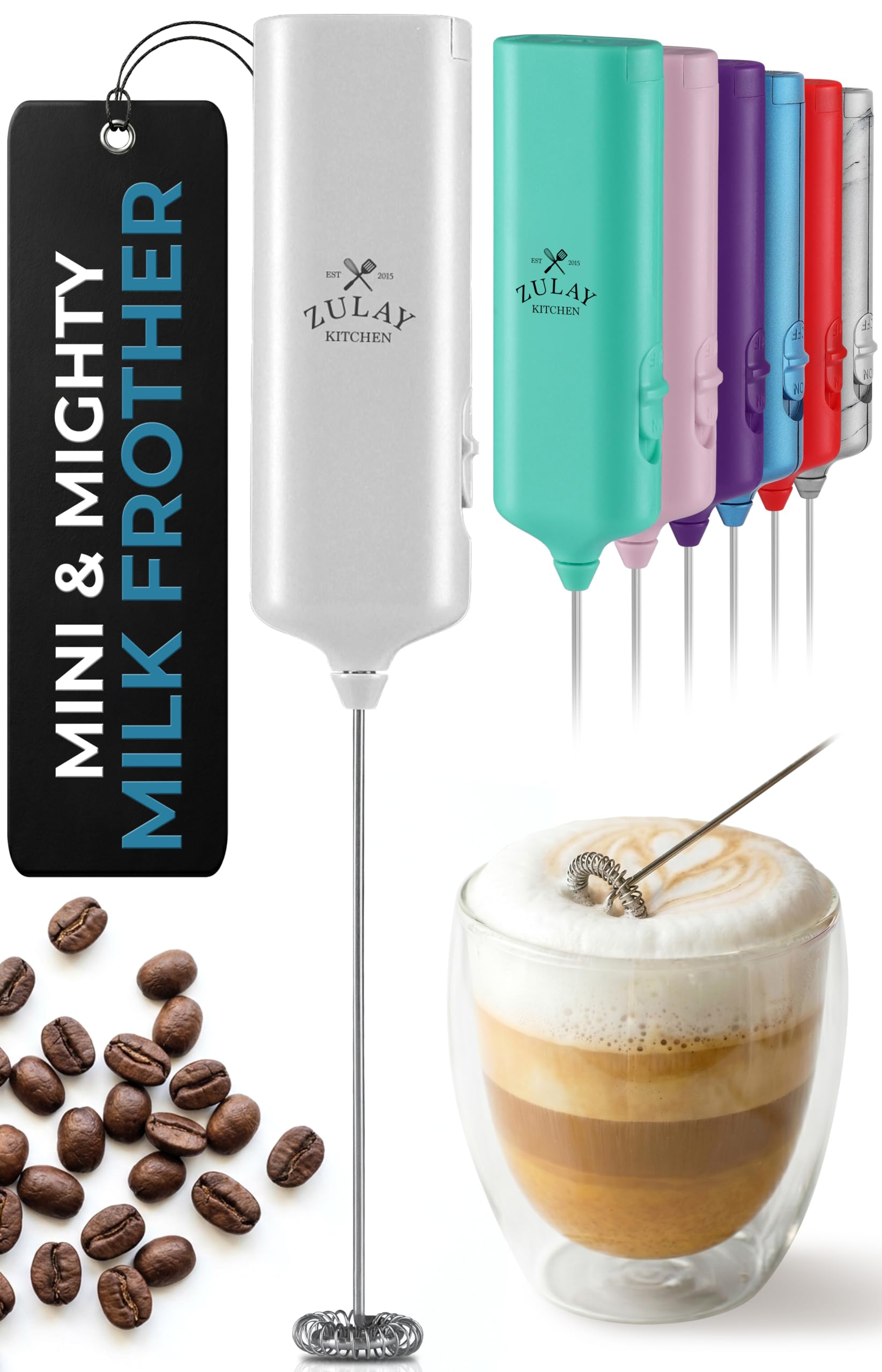 Mini &amp; Mighty Milk Frother Wand – Powerful Handheld Coffee Frother, Battery Operated Drink Mixer – Compact Pocket Size – Detachable Whisk for Latte, Cappuccino, Matcha, Hot Chocolate