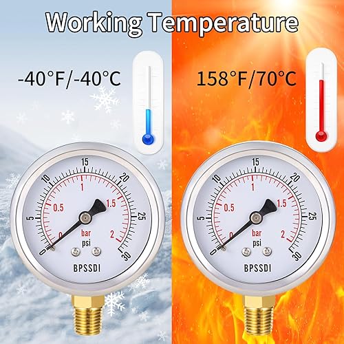 Miniatura 6 de Medidor de baja presión de 0-30 psi, tamaño de dial de 2.5", montaje inferior NPT de 14", caja de acero inoxidable 304, prueba de medidor de presión