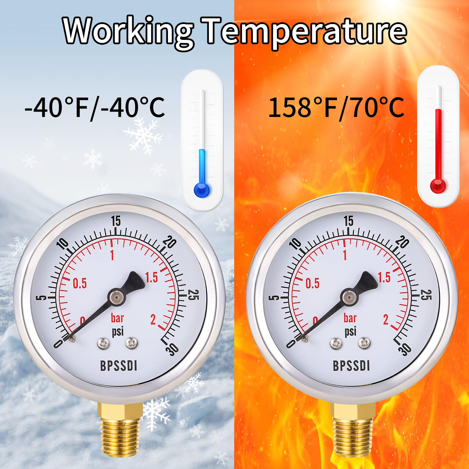 Stainless Steel Pressure Gauge - 0-30 PSI -6