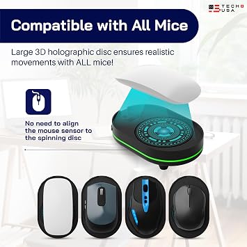 TECH8 USA Undetectable Mouse Mover Jiggler with Ambient Glow Ring and Hologram Disc for Laptops, PC, No Software, Random Movement, Designed, Patented and Trademarked in USA - 3D Hologram Alien