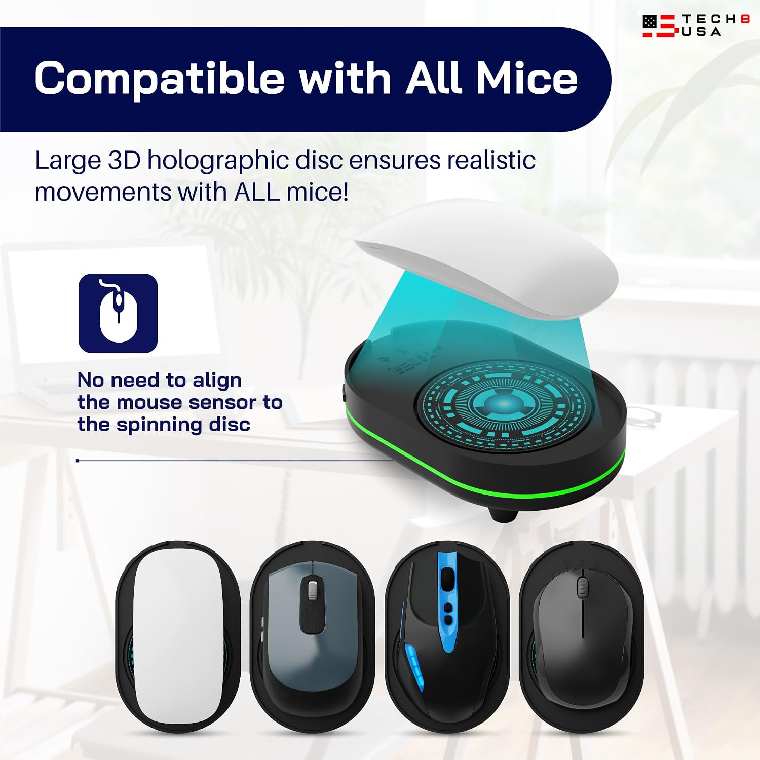 TECH8 USA Mouse Mover Device, Undetectable Mouse Jiggler for Laptops, PC, No Software, Random Movement, Patented, Designed, Engineered, Packaged in USA - 3D Hologram Alien, view 3