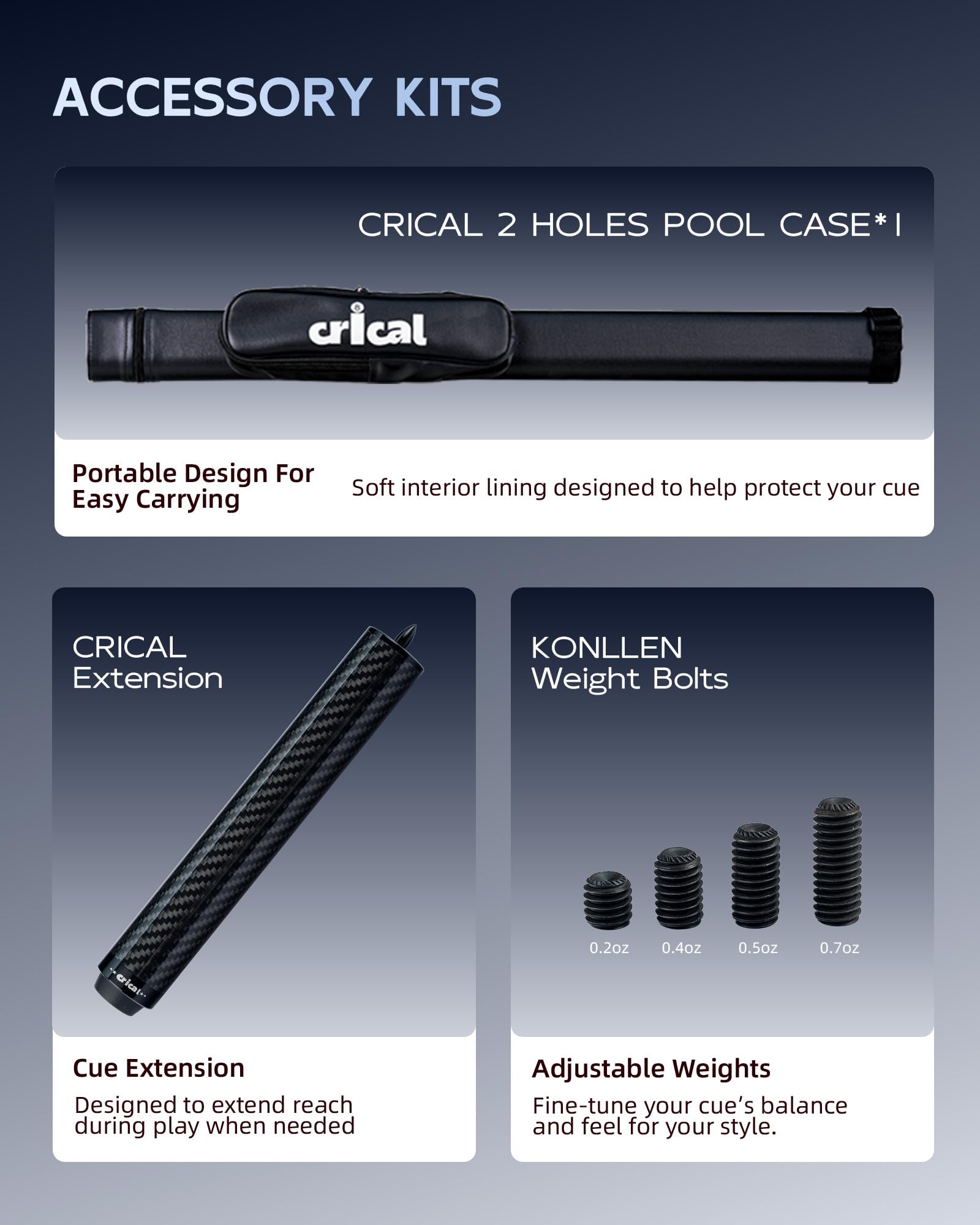 CRICAL Karbonfaser-Pool-Queue-Stick CXD-Serie, professionelle Poolsticks mit super niedriger Ablenkung, Profi-Kegelschaft, Poolqueue, Turnierniveau, Billardqueues mit 12,5 mm Spitze