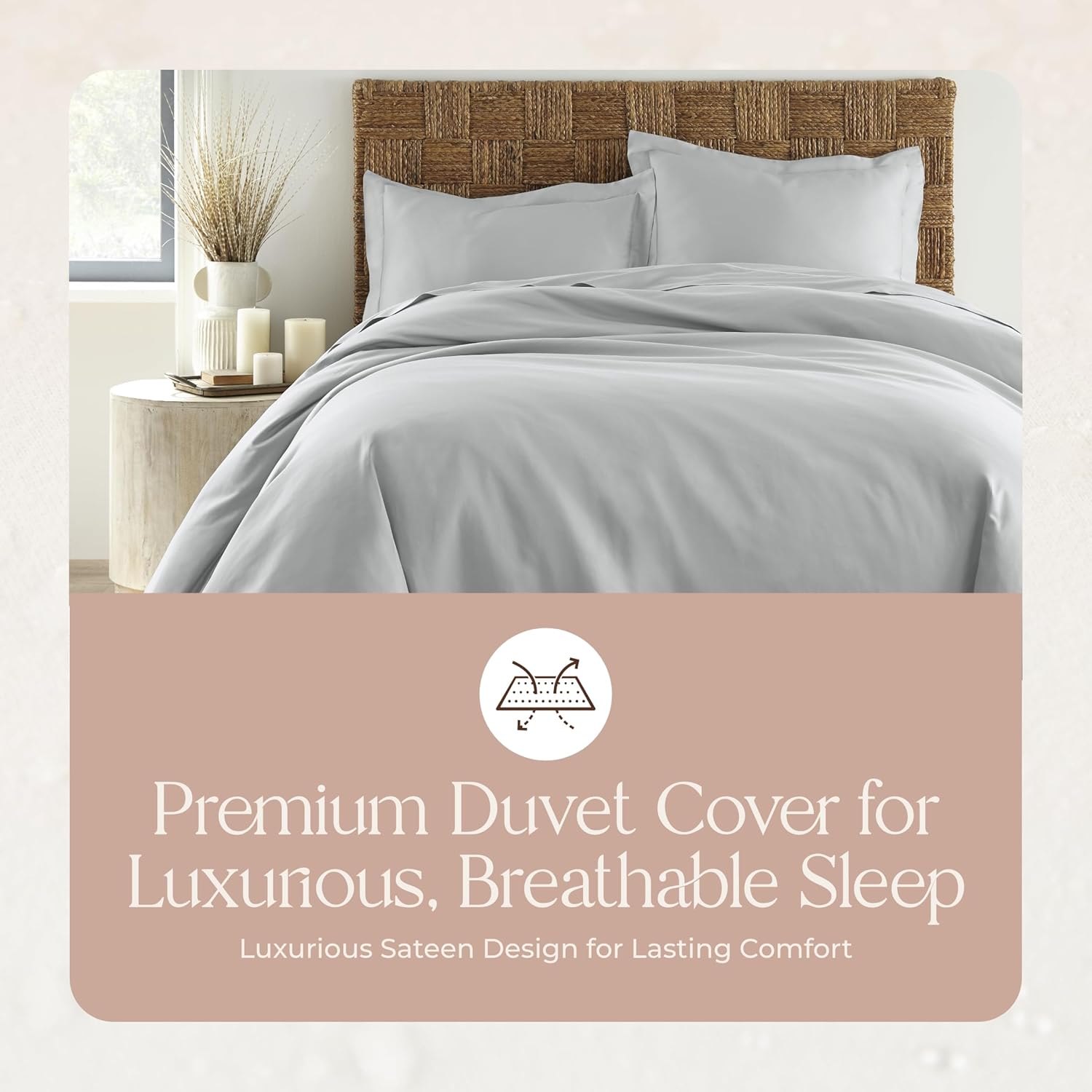 100% Organic Cotton Duvet Cover Queen Size - Naturally Soft Lightweight & Cooling Duvet Cover Set with Decorative Shams - Premium GOTS Certified 300 Thread Count Sateen Weave (Shore, Queen)
