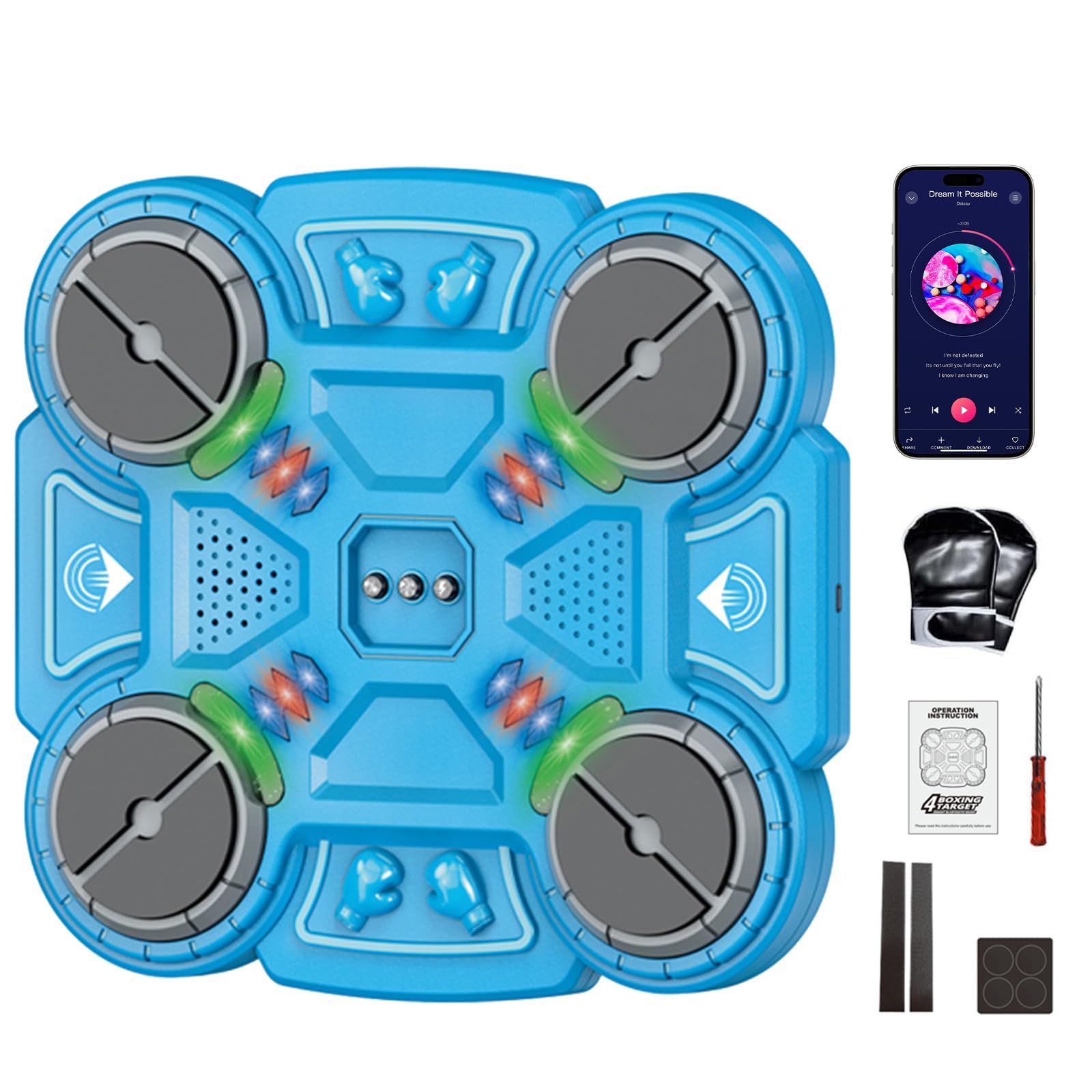 Music Boxings Machine, Smart Bluetooth Music Boxing Machine, Wall Mounted Smart Boxing Target, USB Charging Box Equipment with 3 Speed Levels, Sport Toy Gifts for Boys Girls (Blue-B)