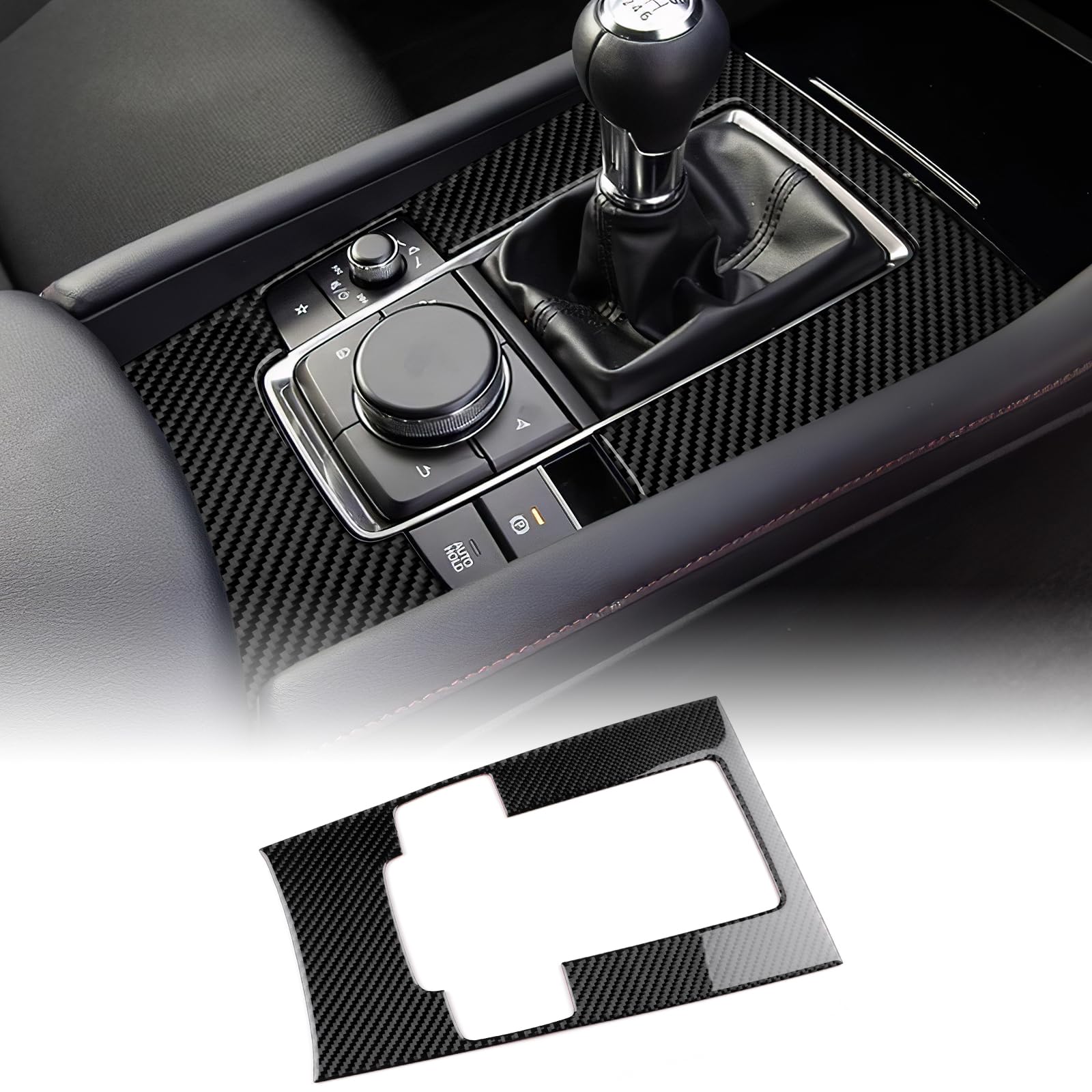 KUNGKIC Für Mazda 3 BP Axela 2019-2024 Zubehör Kohlefaser Auto Schalttafel Abdeckung Getrieberahmen Aufkleber Gangschaltung Paneel Innenbereich Dekorative Accessories (Schaltgetriebe, Schwarz)