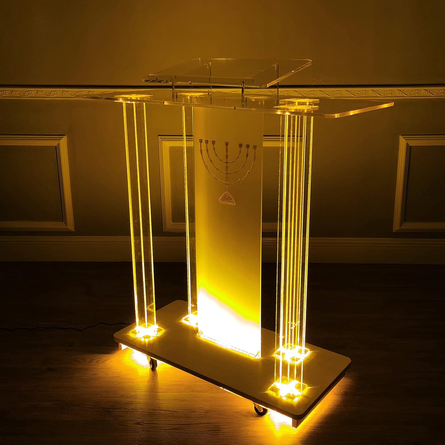Acrylic Lecterns, Church Pulpits, Lecterns with LED Lights and Casters, Clear Floor