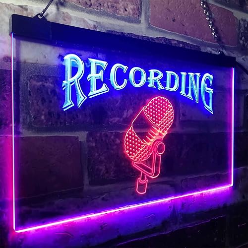 Miniatura 3 de ADVPRO Grabación en el micrófono de aire estudio de doble color LED neón signo azul y rojo 16" x 12" st6s43-i0206-br