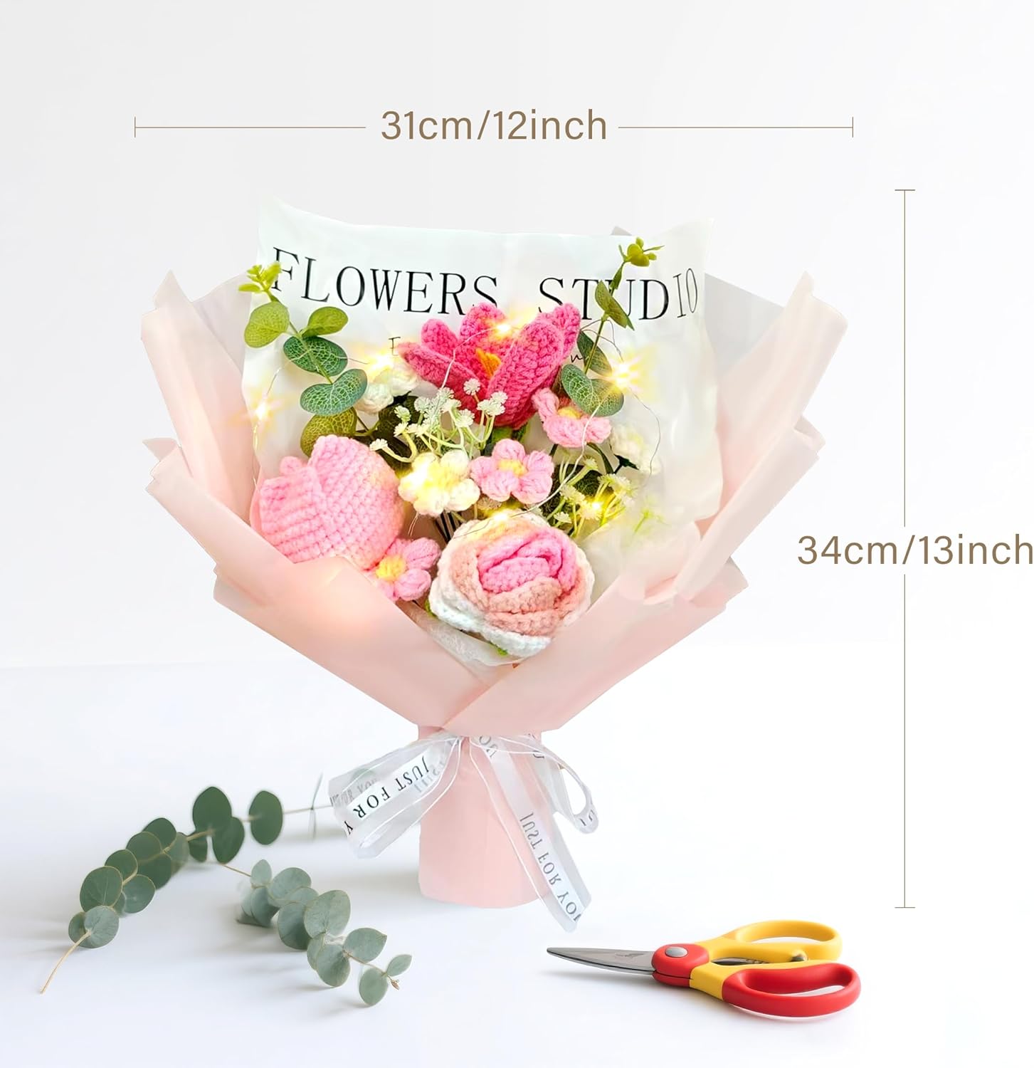 Crochet Flower Bouquet Valentine's Day Pink Crochet Flowers Bouquet, Pink Rose Tulip Handmade Knitted Flowers for Wedding, Birthday, Anniversary, Gift for Women - Image 2