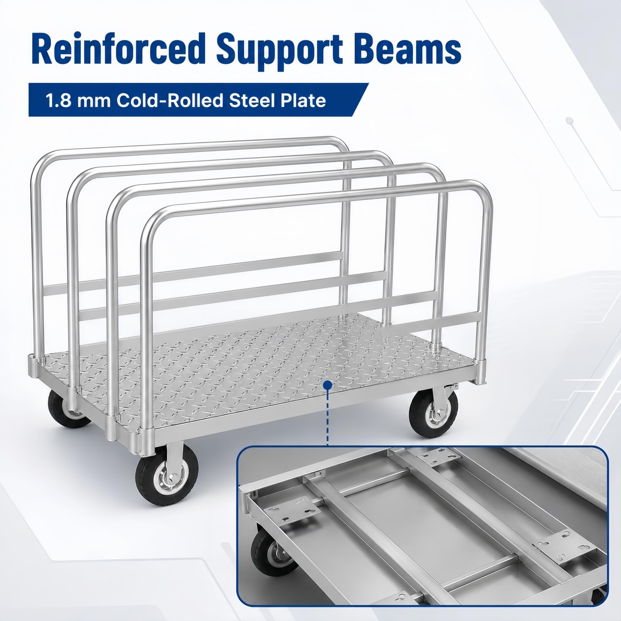 Plattenwagen mit Abnehmbaren Seitenschienen for Werkstatt und Lager | Stahlplattform mit unteren Verstärkungen und Rollen mit Bremse(5in 90 cm/35.4 in)