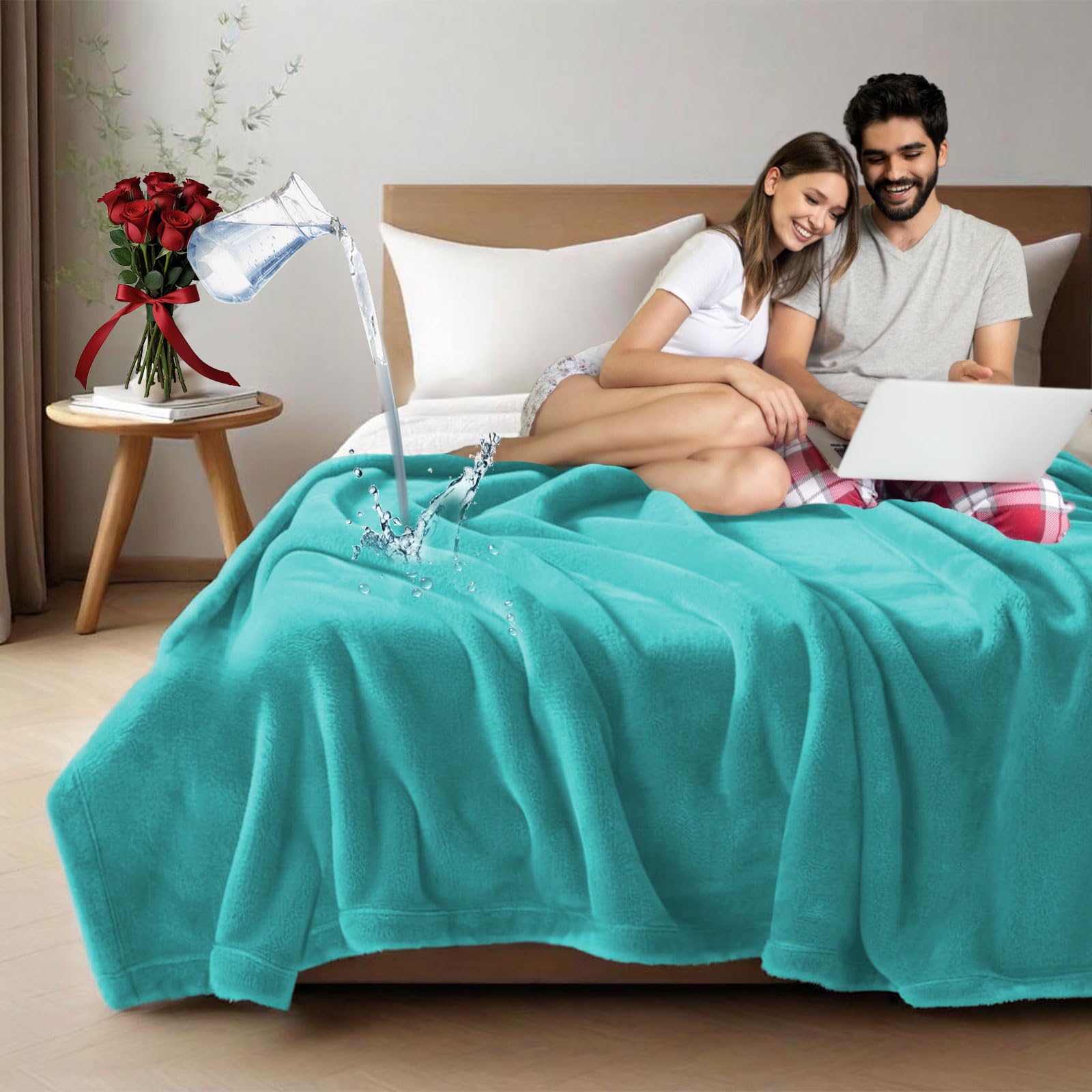 Haltune Stain-Proof Teal Blanket for Intimate Moments 203x152cm, Bedding Cover and Protection for Love Activities