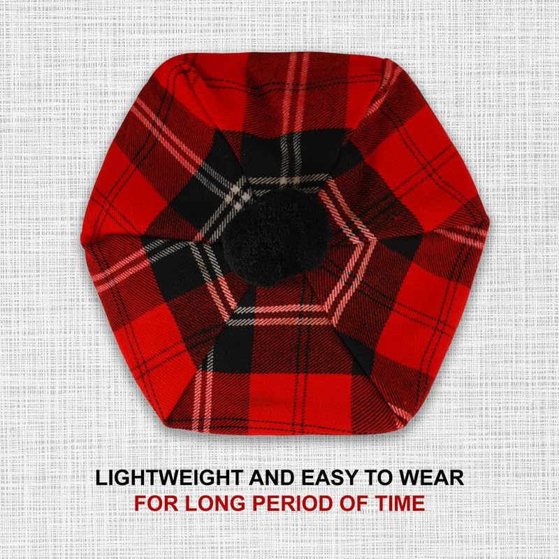 Image of Scottish Tam O' Shanter Hat Tartan Bonnet Pom Pom Wool Flat Cap One Size