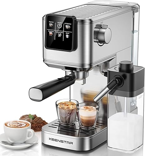 KEENSTAR Máquina de café expreso con tanque de leche, máquina de café caliente y helado de 20 bar con infusión rápida en frío, cafetera de espresso