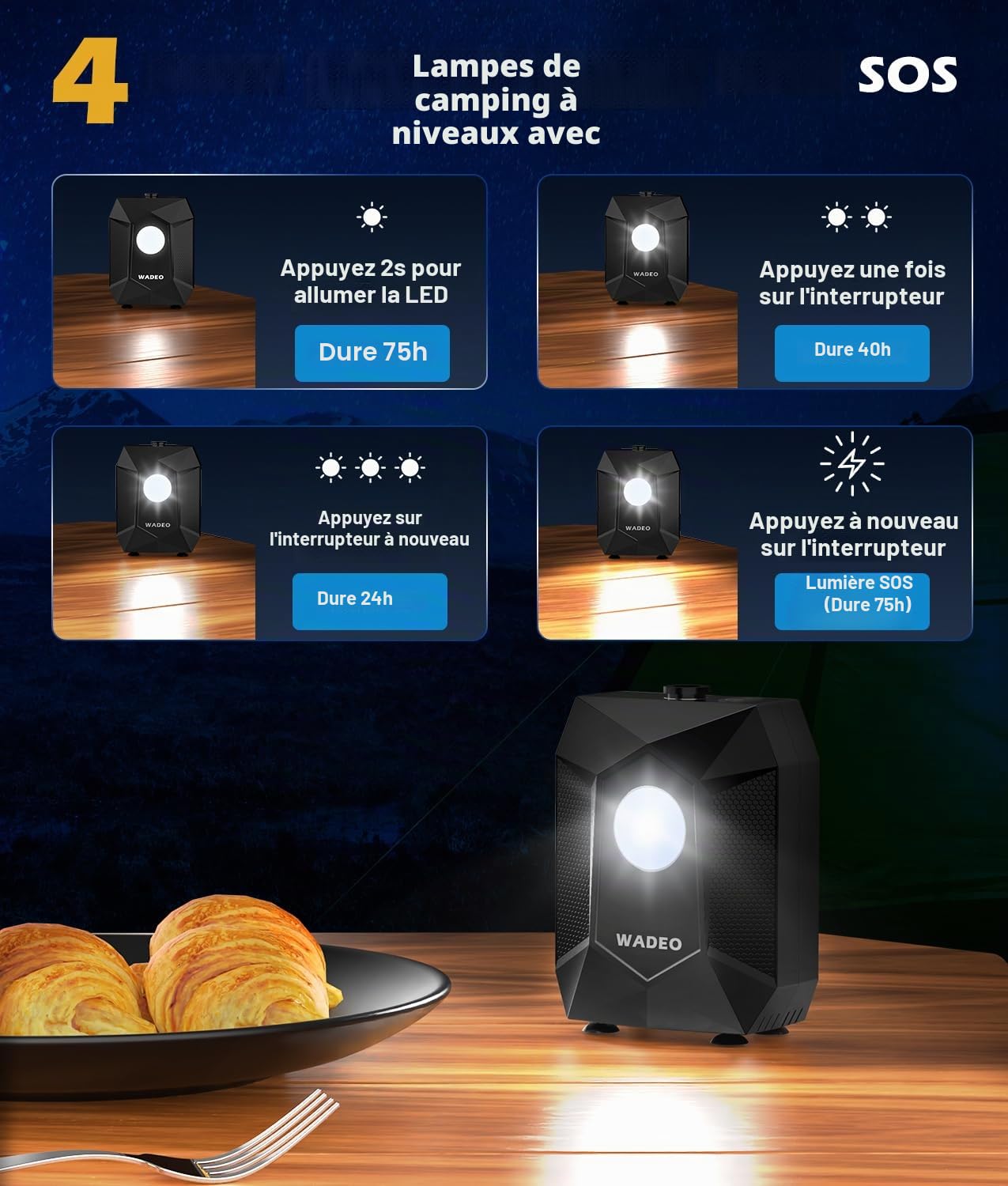 WADEO Douche Portable avec Seau Pliable 20L, Douche de Camping, Pompe Rechargeable 6000mAh, Lumière Intégrée, Étanche IPX8, 5 Modes Pression, Pompe Douche Idéale Randonnée, Voyage, Animaux