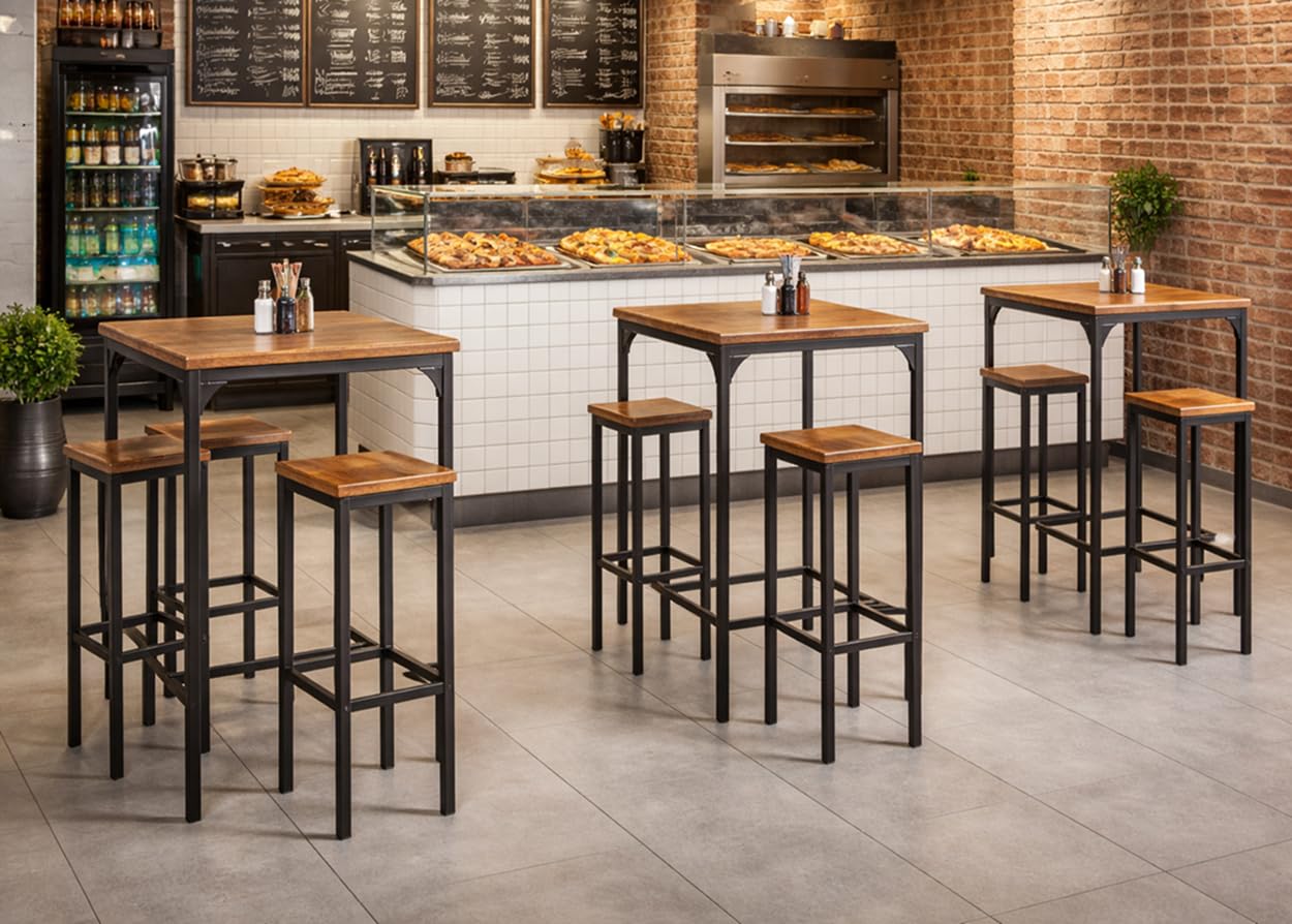 YELLOO - Set tavolo alto da bar con sgabello bar per uso interno, Ilot Central Cucina, tavolo da cucina piccolo spazio per intrattenere gli ospiti (Viareggio, 1 tavolo + 2 sgabelli)