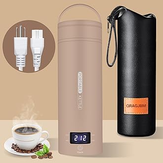 Travel Electric Kettle Portable Small Mini Tea Coffee Kettle Water Boiler, Water Heater with 4 Temperature Control,304 Stainless Steel with Auto Shut-Off & Boil Dry Protection, BPA-Free (Khaki)