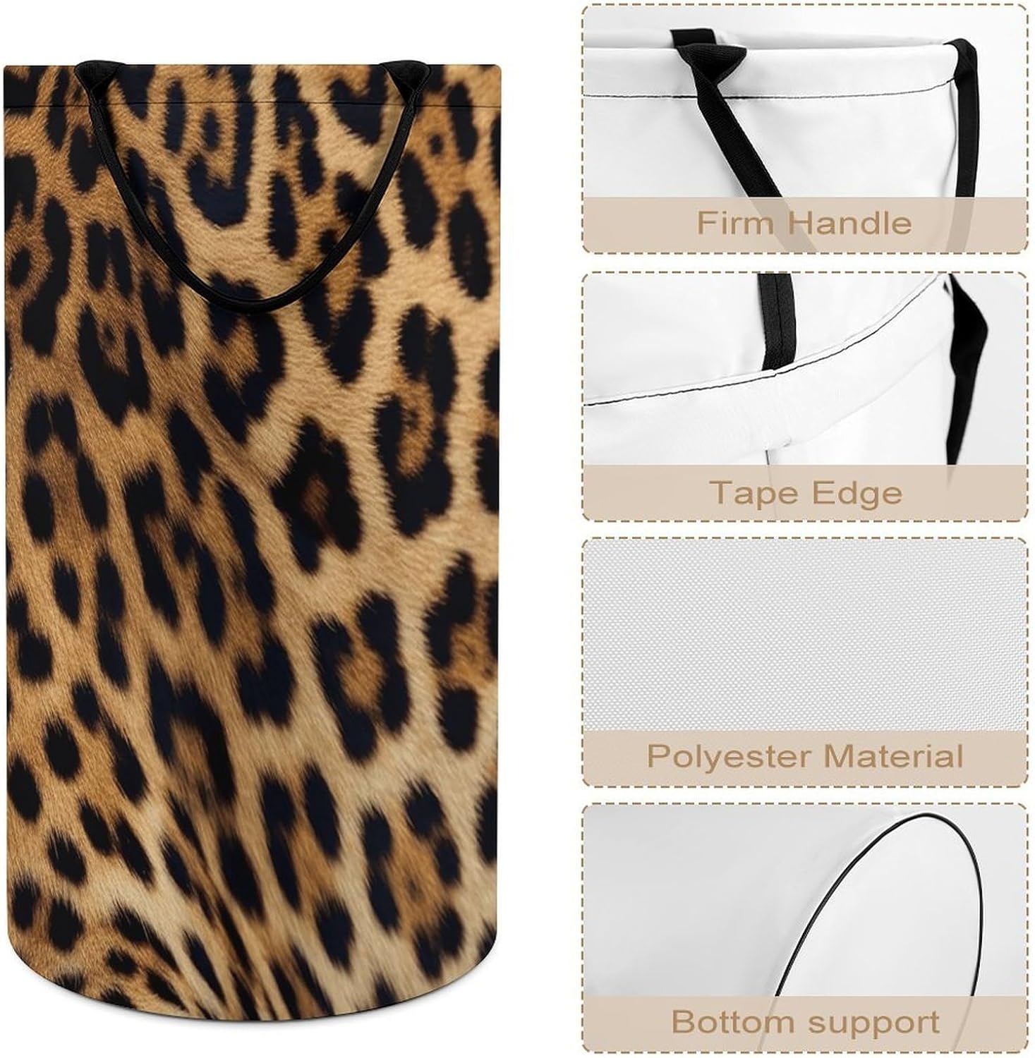 Rough Leopard Print Laundry Hamper Large Collapsible Laundry Basket with Handles Waterproof Clothes Hamper Portable Dirty Clothes Basket for Bedroom Laundry Room Closet Bathroom